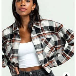 RSQ Big Plaid Womens Crop Flannel Shirt